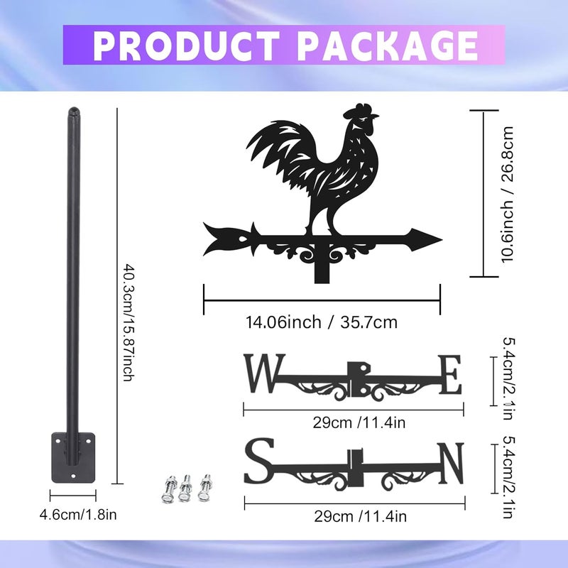 beinkmake 3D Rooster Weathervane Metal Wind Vane Weathercock Garden Decoration Wind Direction Indicator Stake Roof Mount Ornament for Farmhouse Yard Outdoor - Image 2